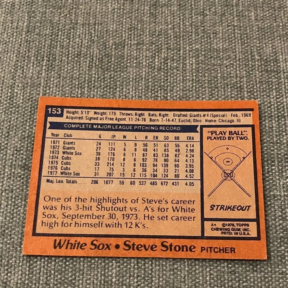 1978 Topps Chicago White Sox Baseball Card Trading Card